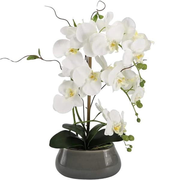 Orkidé, Kunstige Blomster, Vase Inkluderet,Hvid