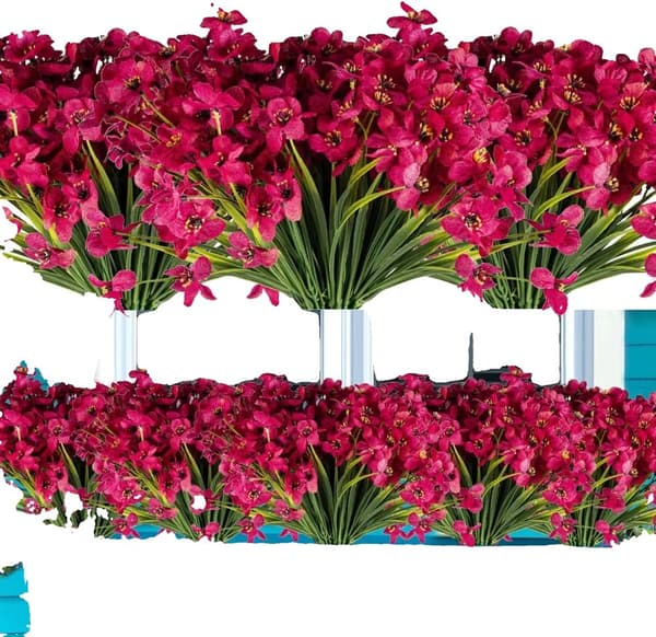 Kunstige blomster, UV-bestandige, falmer ikke,Lys Rød