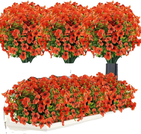 Kunstige blomster, UV-bestandige, letvægts,Bundles 4orange Rød