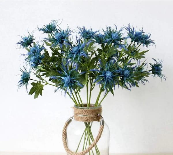 Konstgjorda Blommor, Eryngo Spray, Falsk Silkesdesign,Blå 3