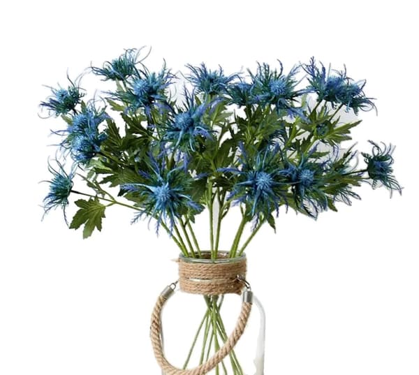 Konstgjorda Blommor, Eryngo Spray, Falsk Silkesdesign,Blå 3