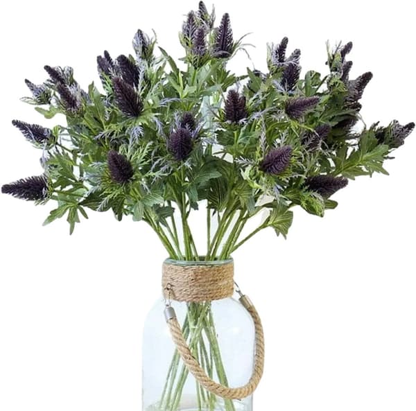 Kunstige Blomster, Eryngo Spray, Faux Silke Design,Lilla Grå 3