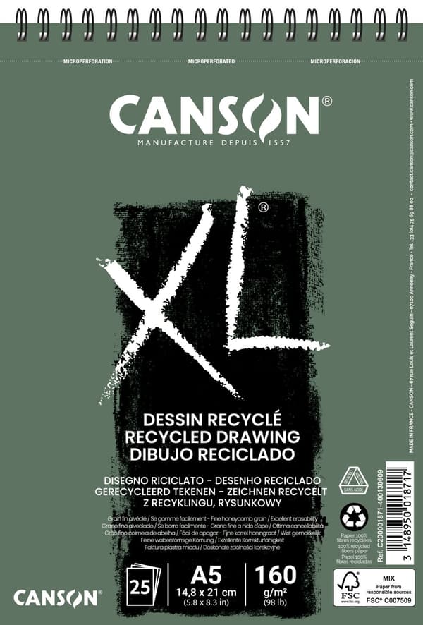 Ritpapper A5 block 25 ark 160g, Canson XL Recyclé