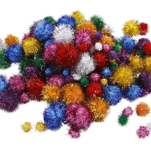 Pomponer, diam. 15-40 mm, glitter, stærke farver, 62 g/ 1 pk.