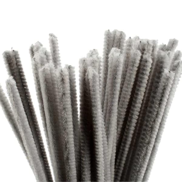 Chenille, L: 30 cm, tykkelse 6 mm, grå, 50 stk./ 1 pk.