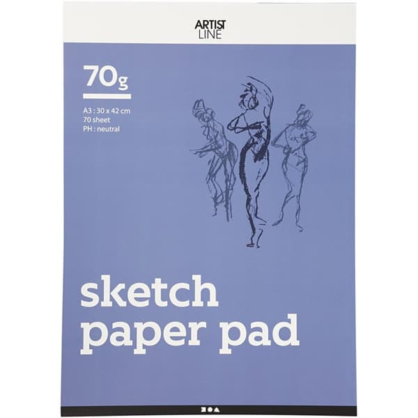 Skisseblokk, A3 297x420 mm,  70 g, hvit, 70ark