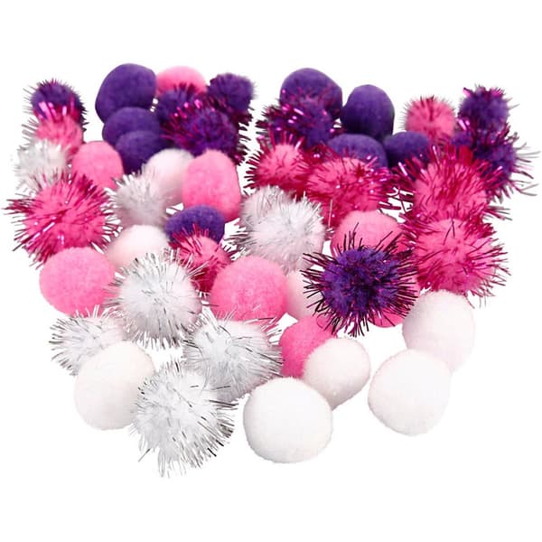 Pompomer dia. 15 mm+20 mm vit, lila, rosa