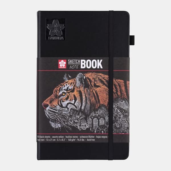Skissbok 13x21 cm 80 sidor svart papper 140g Sakura