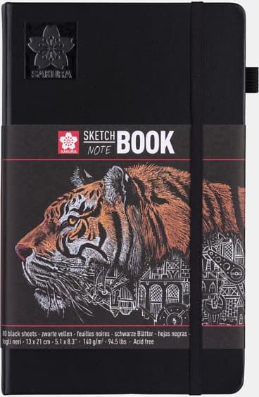Skissbok 13x21 cm 80 sidor svart papper 140g Sakura