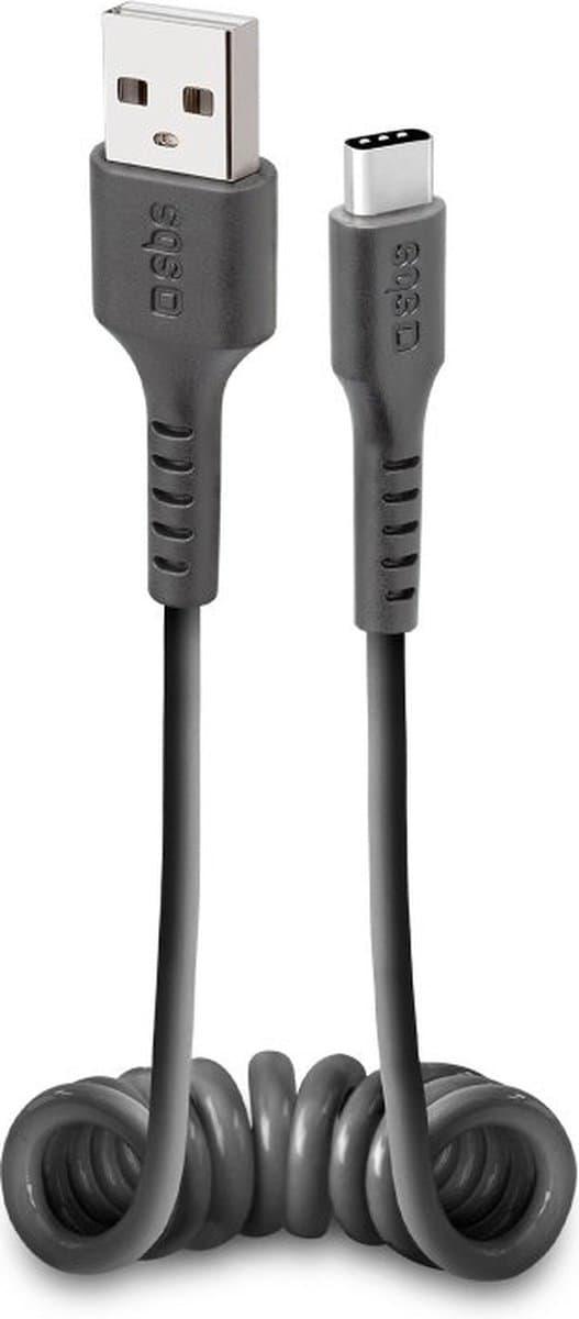 SBS Spiral USB-A till USB-C Kabel 0,5 Meter - Svart