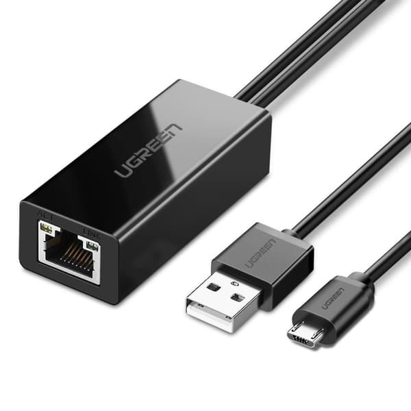 UGREEN USB Micro-B / RJ45 nätverksadapter [1x Micro-USB - 1x RJ45-uttag] 1 m svart (30985)