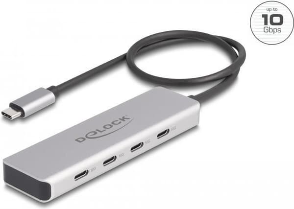 Delock - Hub - 10 Gbps, med 35 cm tilslutningskabel - 4 x USB-C - Desktop (64231)