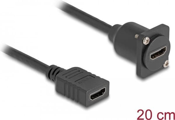 Delock - HDMI forlængerkabel - HDMI hun til HDMI hun skrues - 20 cm - sort - understøtter 4K 60 Hz (3840 x 2160) (87982)