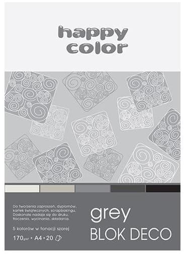A4 Deco Grå Blok 20 Ark 5 Farver Happy Color 170g/m2