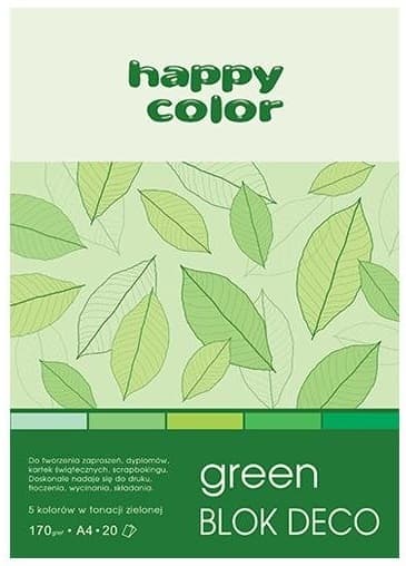 A4 Deco Grøn Blok 20 Ark 5 Farver Happy Color 170g/m2