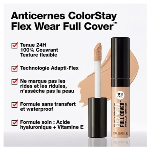 Revlon ColorStay Flex Wear heltäckande, högtäckande concealer, infunderad med hyaluronsyra och vitamin E, flexibel textur