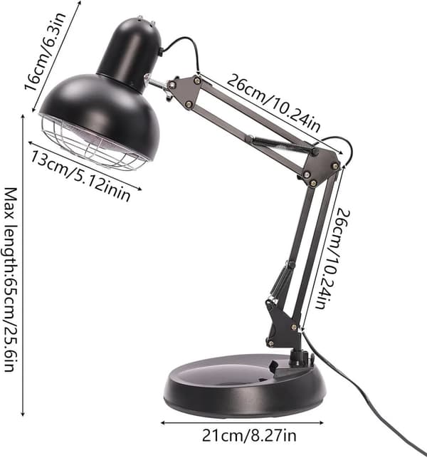 Infrarød Varmlampe, Justerbar Arm, Moderne Design,sort