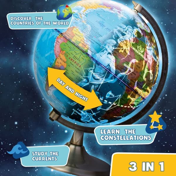 BIG MINDS - Interactive Earth Globe på engelska | Lysande barns jordklot natt- och dagläge | Med applikation |