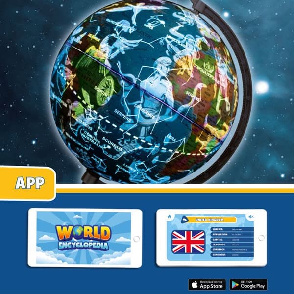 BIG MINDS - Interactive Earth Globe på engelska | Lysande barns jordklot natt- och dagläge | Med applikation |