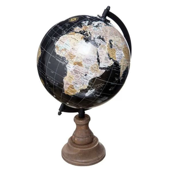 Globe - metall och furu - svart - H32 cm - Svart - Atmosphera inredningsskapare