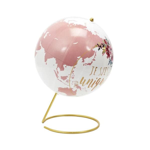 Globe Terrestre Déco - PARIS PRIX - 29cm - Vit &amp; Rosa - Design Girly - Inredning