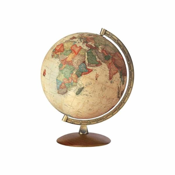Upplyst geografisk jordglob - World Antiquus - Naturligt trä och metall täckt med mässing - 30cm