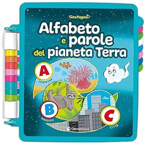 Clementoni- Sapientino Alfabetet på planeten Jorden elektroniska barn Kompatibel med sidvändare, Pedagogiskt spel 4 år, Bok