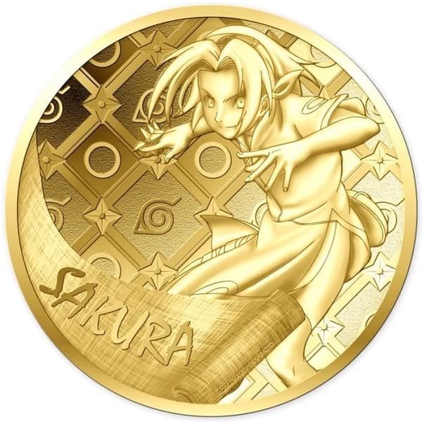 Överraskningsteknik medalj - Monnaie De Paris - Naruto - guld/röd - 13,6x0,3x9,2 cm - 1 mini-medalj