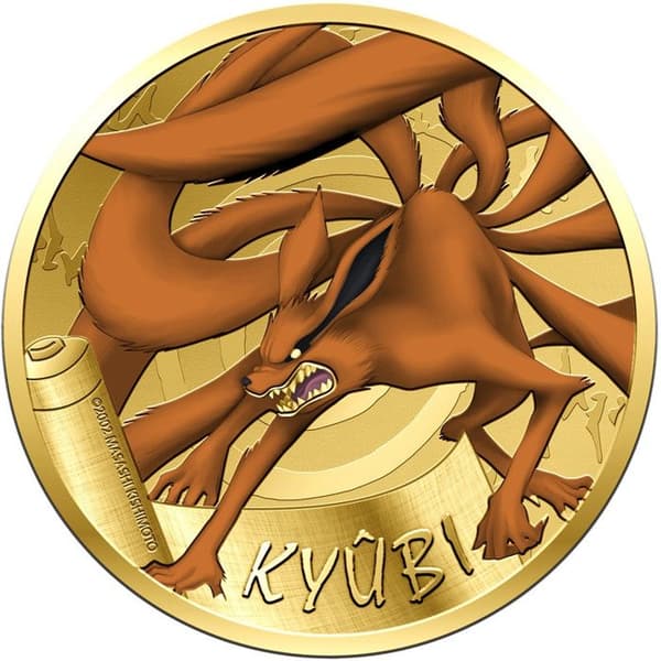 Överraskningsteknik medalj - Monnaie De Paris - Naruto - guld/röd - 13,6x0,3x9,2 cm - 1 mini-medalj