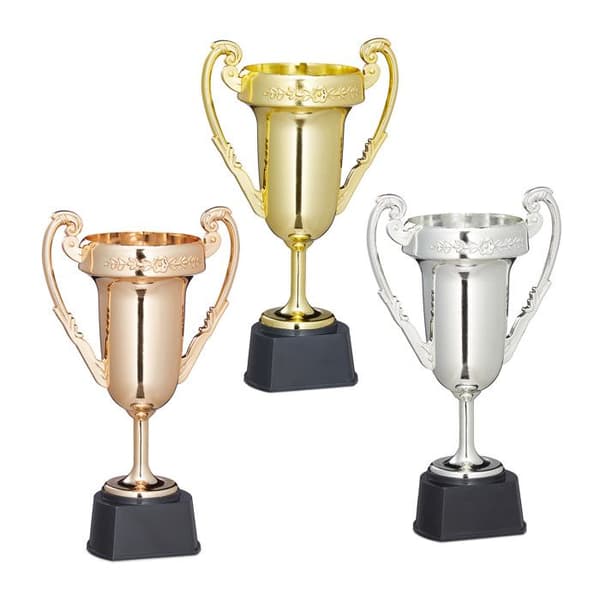 Relaxdays Trophy, set om 3, sport och fest, pokal utan inskrift med handtag, plast, 22,5 x 13,5 x 8,5 cm, flerfärgad