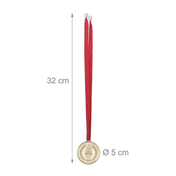 Guldmedaljer - Relaxdays - Sats om 12 - 5 cm Ø - Blå-vit-röd band - Guldplast