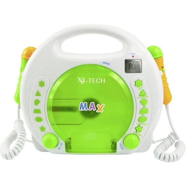 X4 Tech Bobby Joey Barn CD-spelare CD, SD, USB inkl. Karaoke-Funktion, inkl. mikrofon Vit, Grön
