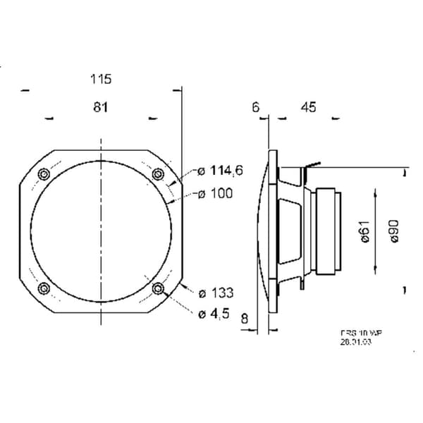 Visaton FRS 10 WP - 4 Ohm 4 tum 10 cm Bredbandshögtalarelement 25 W 4 Ω Svart Bastu-högtalare, Inbyggnadshögtalare, Hav