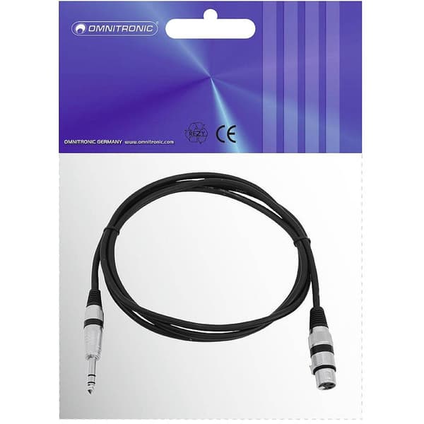 Omnitronic 30225182 XLR Adapterkabel [1x XLR-kontakt 3-polig - 1x Teleplugg 6,3 mm (stereo)] 2.00 m Svart