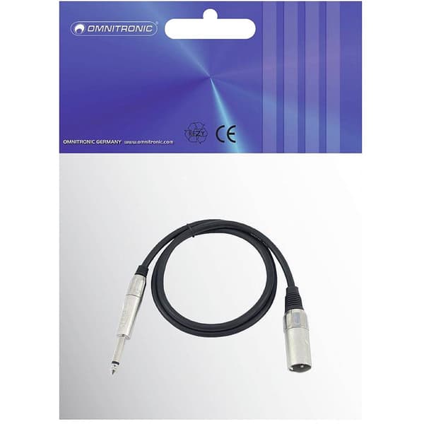 Omnitronic 3022519A XLR Adapterkabel [1x XLR-kontakt 3-polig - 1x Teleplugg: 6,3 mm (mono)] 0.90 m Svart