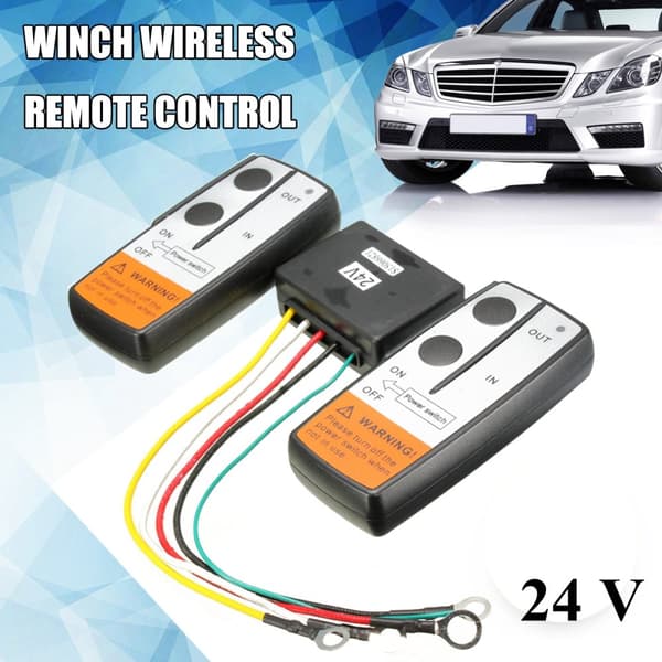 24V 100 Ft Recovery Crane Trådlös Winch Fjärrkontroll Twin Handset Kit Svart Ny