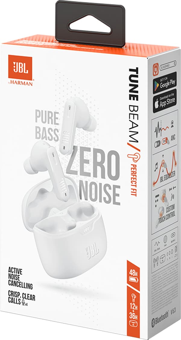 JBL wireless earbuds Tune Beam, white