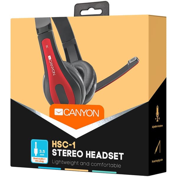 CANYON PC headset HSC-1 PC Mic Flat 2m Black Red