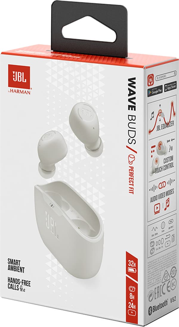 JBL wireless earbuds Wave Buds, white