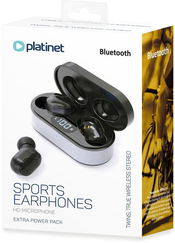Platinet wireless earbuds Sport Vibe + charging station PM1050, black