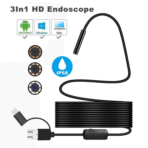 3i1 8mm HD Inspektionskamera - Flexibelt 10 m Kabel