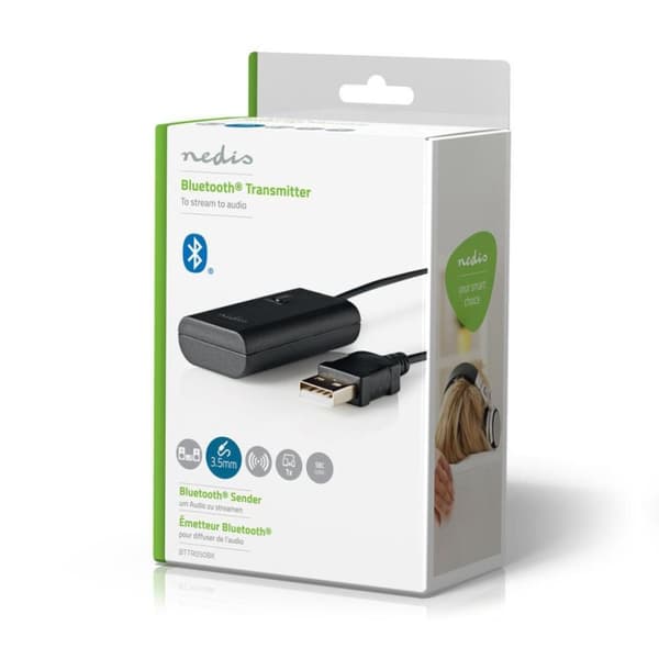 Nedis BTTR050BK Trådlös ljudsändare Bluetooth® Upp till 1 hörlurar Svart