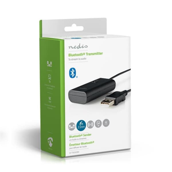 Nedis BTTR050BK Trådlös ljudsändare Bluetooth® Upp till 1 hörlurar Svart