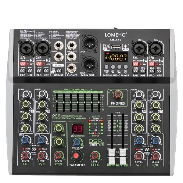 Ljudmixer, 4 kanaler, Bluetooth-anslutning, 4-kanals EU-kontakt 6 channel EU plug