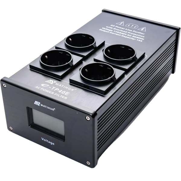 AC Strømfilter, LED Display, Overspændingsbeskyttelse, Sort, EU-stik