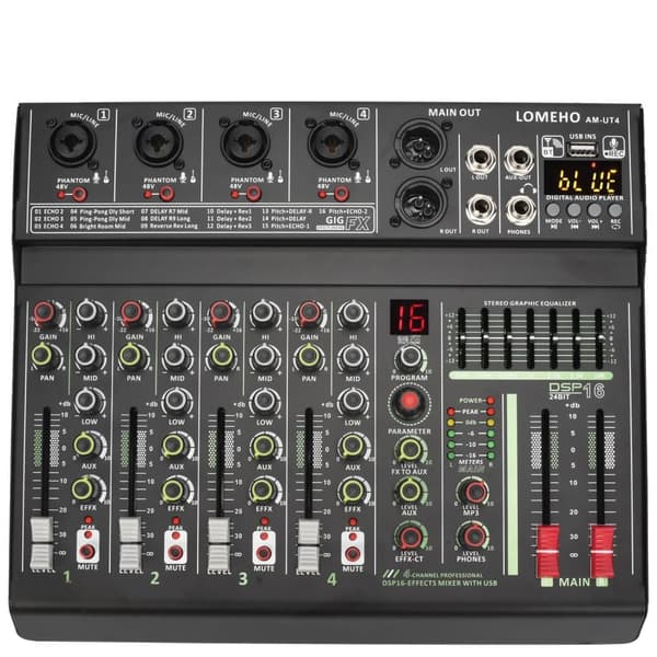 Mikserpult, 7-bånds EQ, USB PC-interface, EU-stik