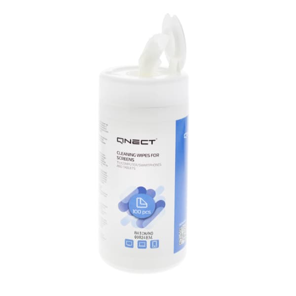 Qnect rengöringsdukar 100-pack med antistatisk och biologiskt nedbrytbar formula