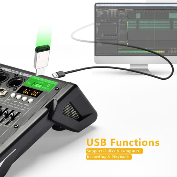 Freeboss ljudmixer, 6 kanaler, Bluetooth-anslutning,EU PLUG