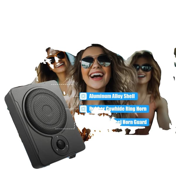 8 tommer subwoofer, 600W effektudgang, 20 Hz - 150 Hz frekvensrespons, holdbar aluminiumlegering