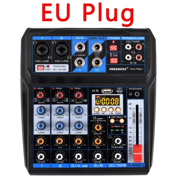 Äänimikseri, 6 kanavaa, Bluetooth-yhteys,EU PISTOKE